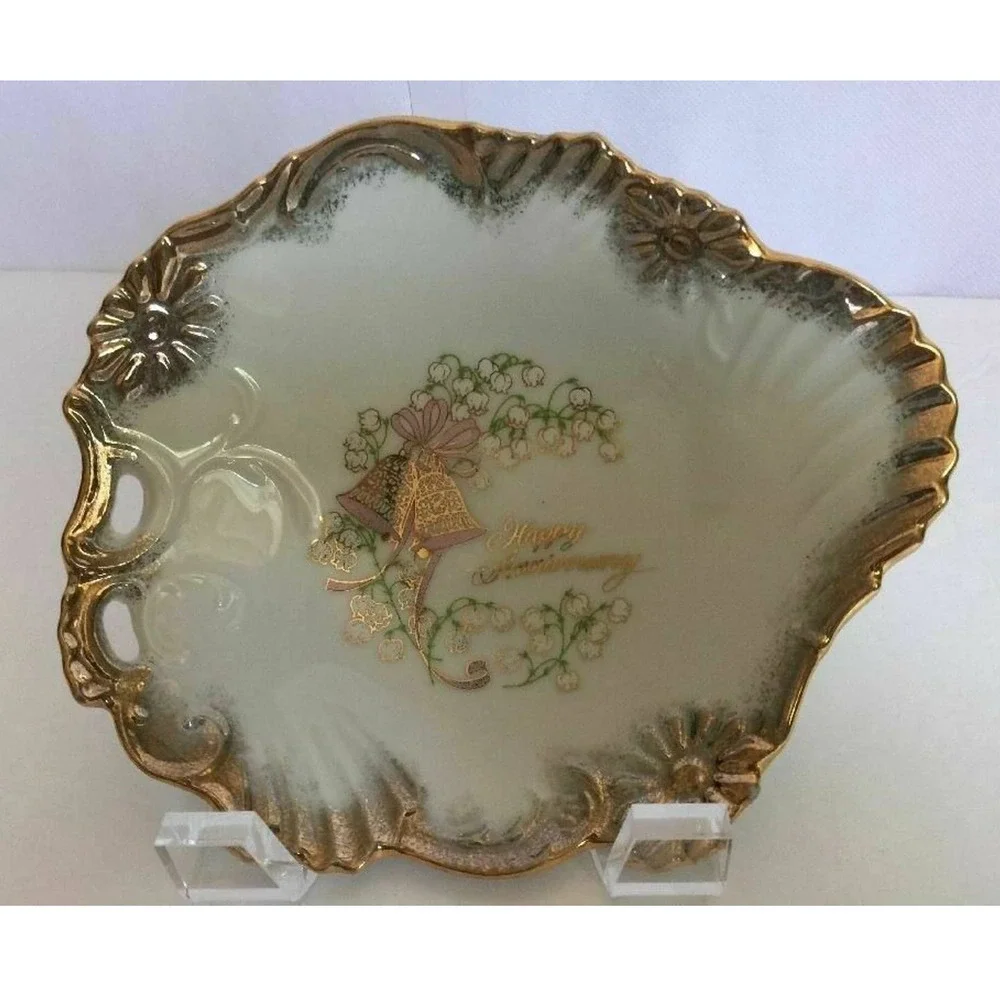 VTG Happy Anniversary Gold Painted Scalloped Porcelain Plate George Good Japan